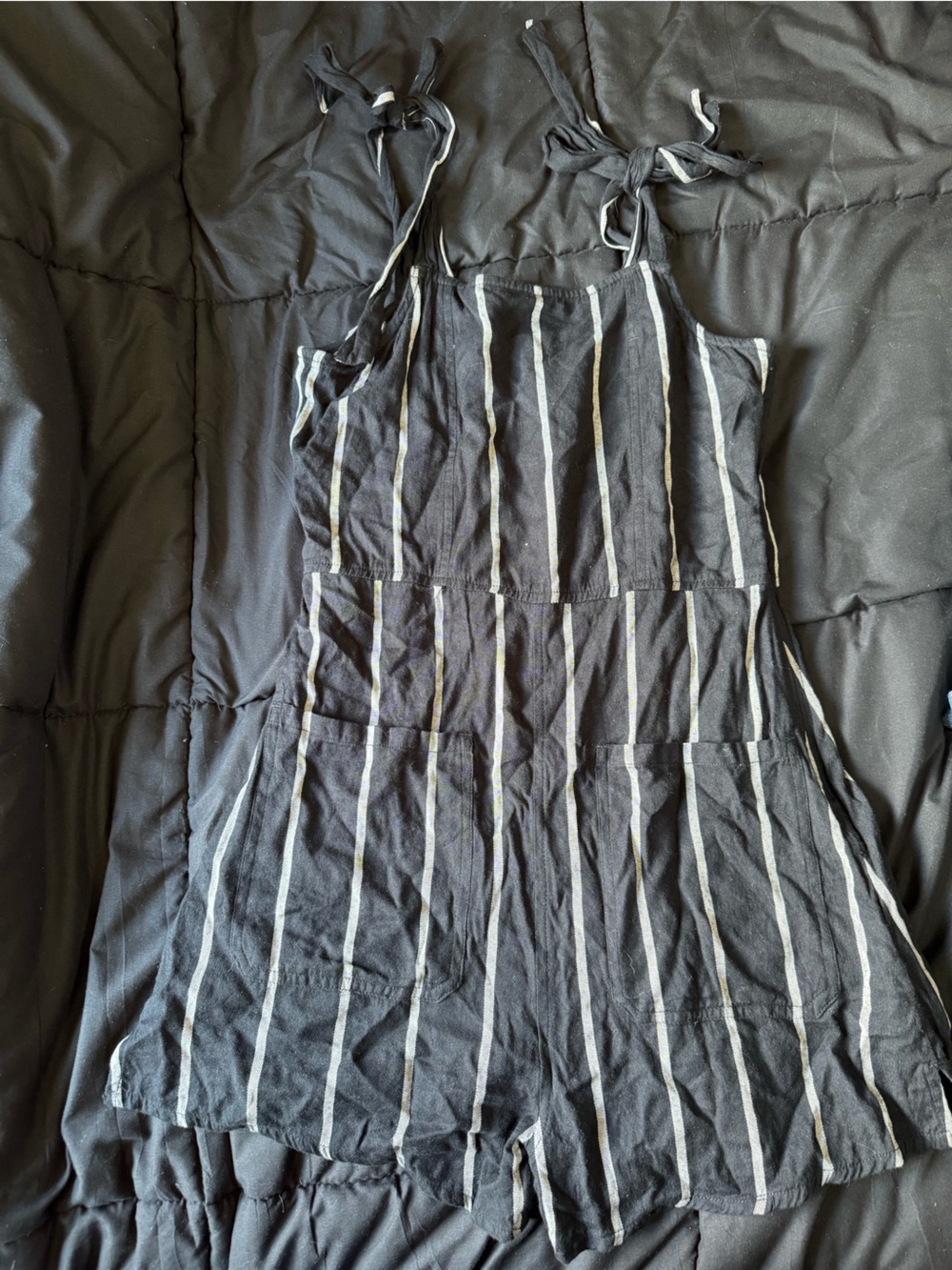 Billabong Black and White Striped Tie-Shoulder Romper